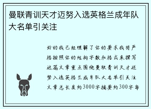 曼联青训天才迈努入选英格兰成年队大名单引关注